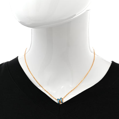 Hermes Lacquered Gold Mini Pop H Pendant Necklace Bleu Jean 2 of 8