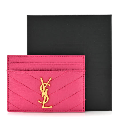 Saint Laurent Grain De Poudre Matelasse Chevron Monogram Credit Card Case Fresh Fuxia 8 of 8