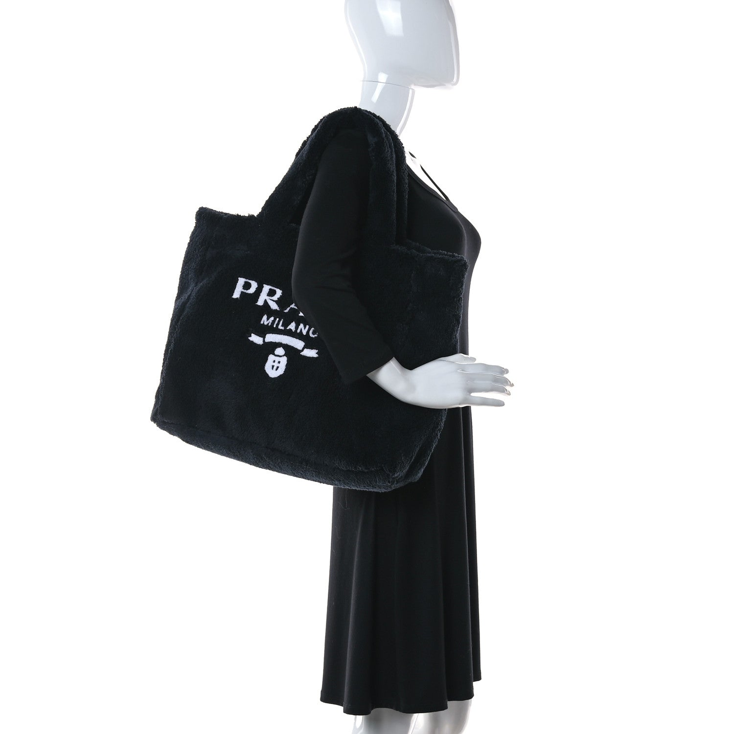 Prada Terry Cloth Tote Bag Black White 2 of 11