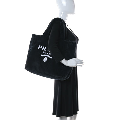 Prada Terry Cloth Tote Bag Black White 2 of 11