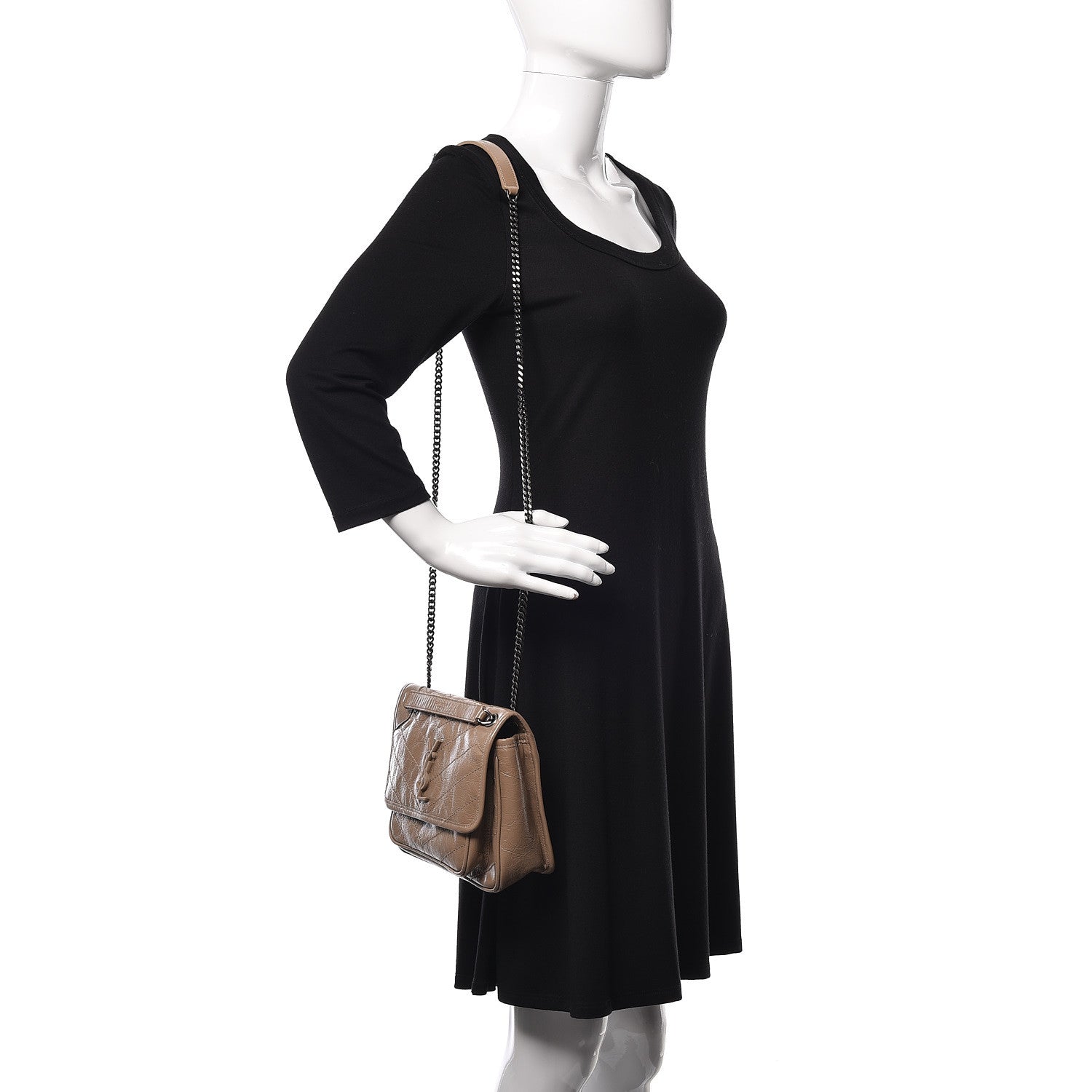 Saint Laurent Crinkled Calfskin Matelasse Monogram Baby Niki Chain Satchel Light Taupe 2 of 10