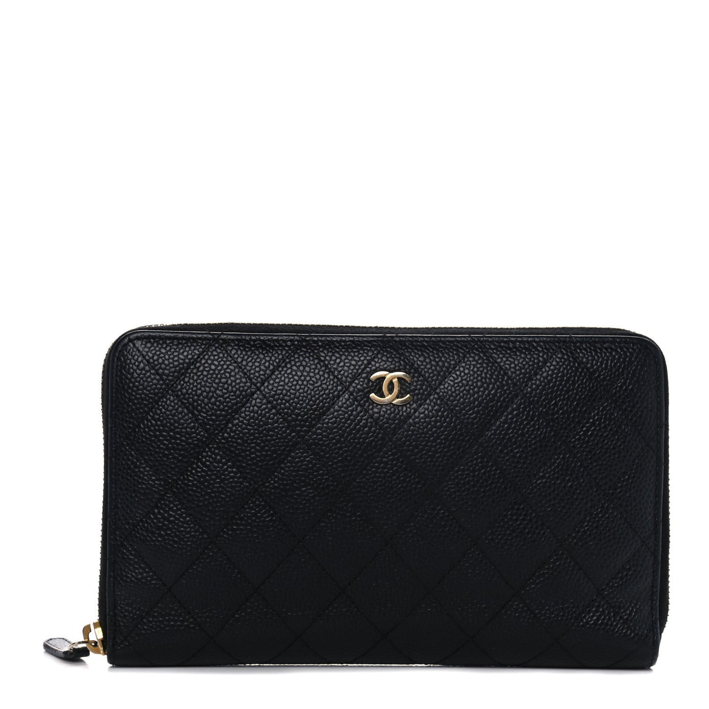 Caviar Quilted Large Zip Around Organizer Wallet Black