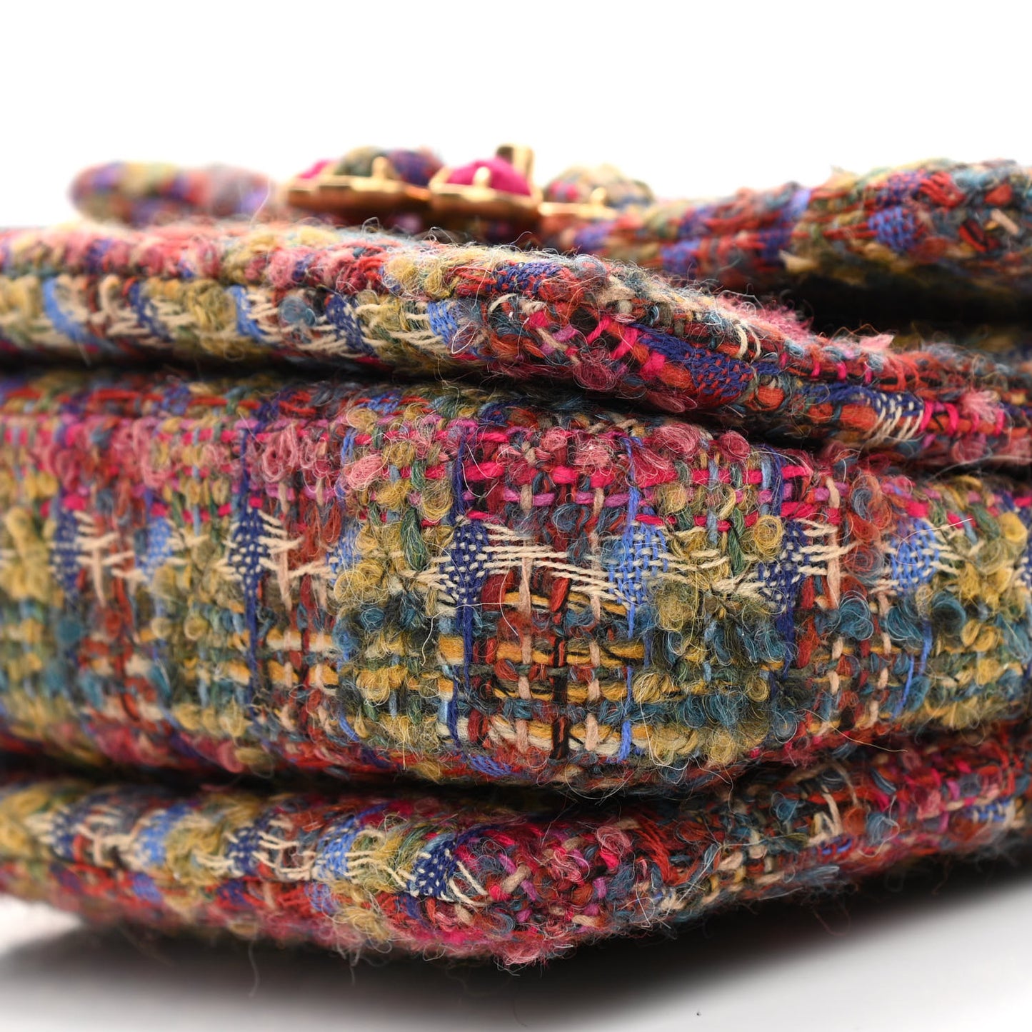 Wool Tweed Quilted Small Flap Khaki Red Pink Blue Green