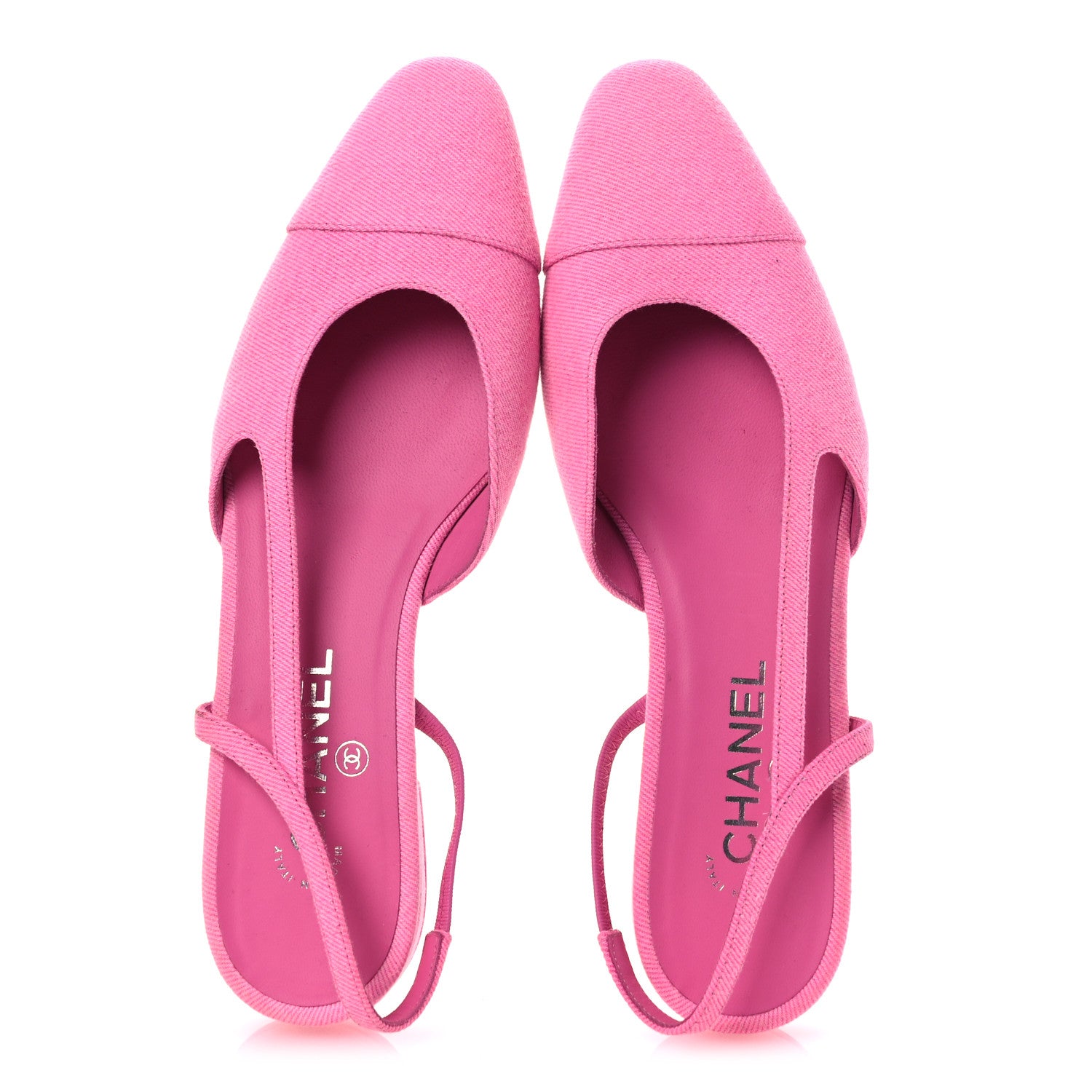 Chanel Denim Cap Toe CC Slingback Flat 40 Neon Pink 2 of 13
