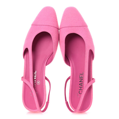 Chanel Denim Cap Toe CC Slingback Flat 40 Neon Pink 2 of 13