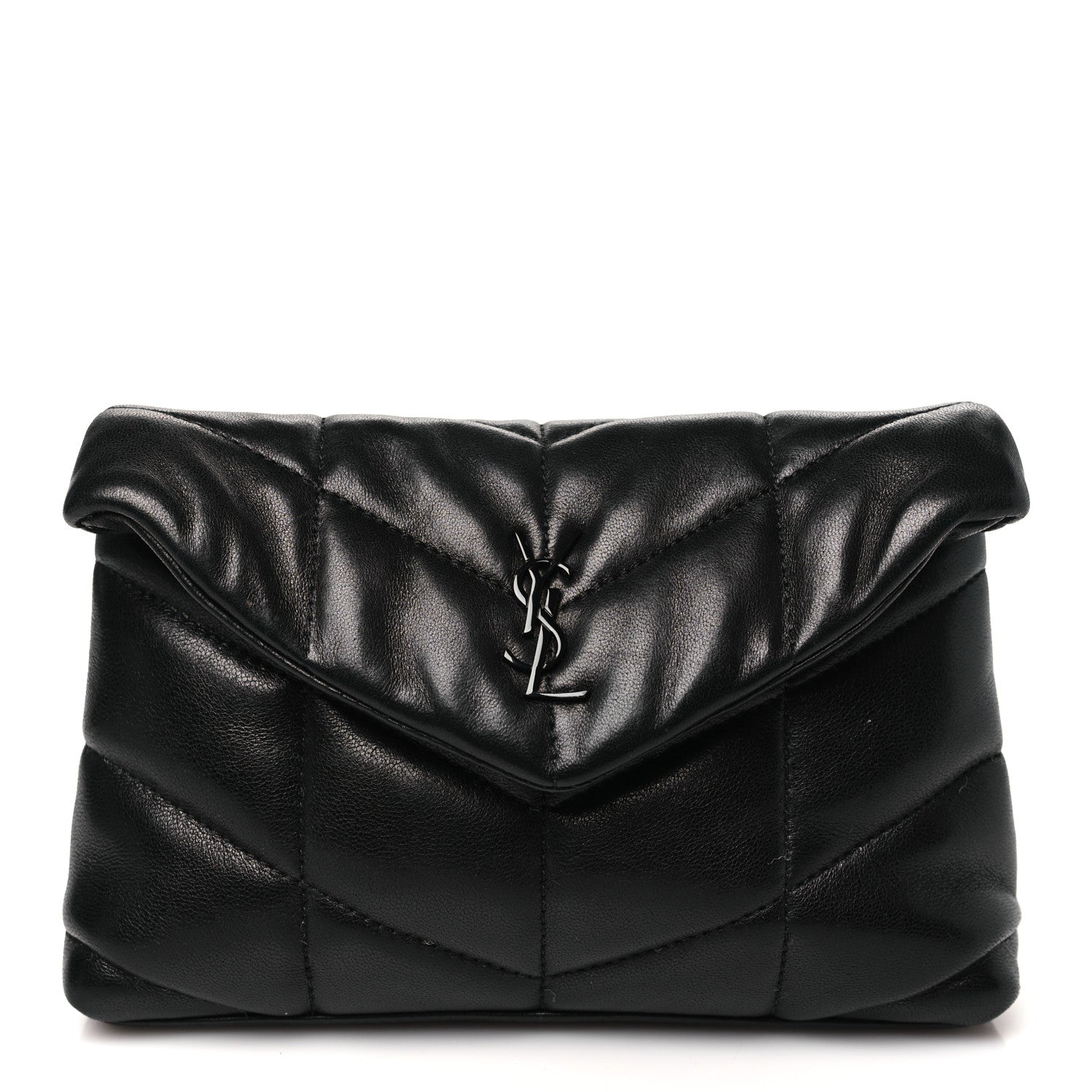 Saint Laurent Lambskin Monogram Loulou Puffer Pouch Clutch Black 1 of 8