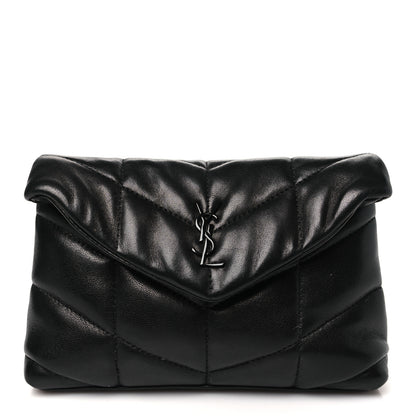 Saint Laurent Lambskin Monogram Loulou Puffer Pouch Clutch Black 1 of 8