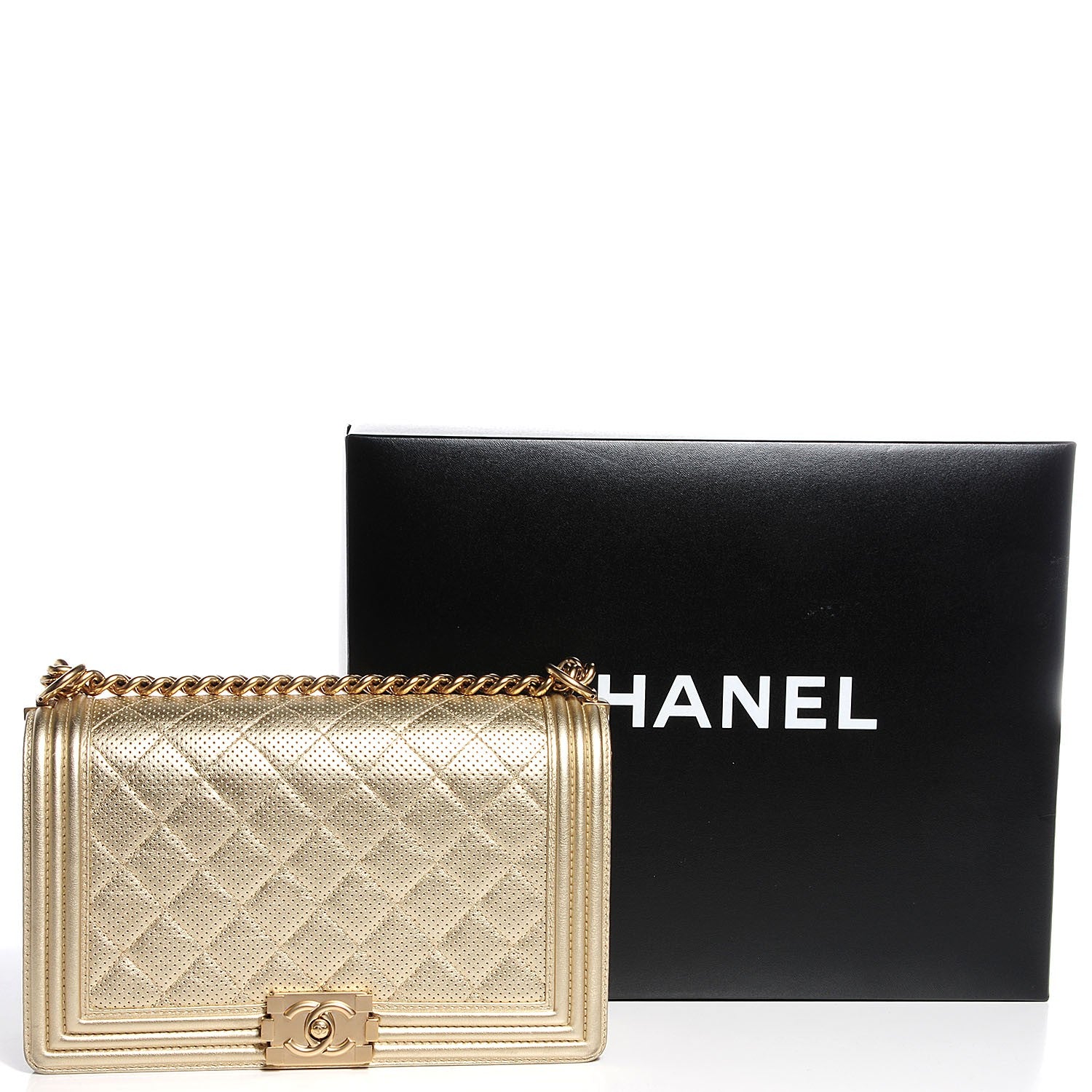 Chanel Lambskin Perforated New Medium Boy Flap Light Gold 5 of 8