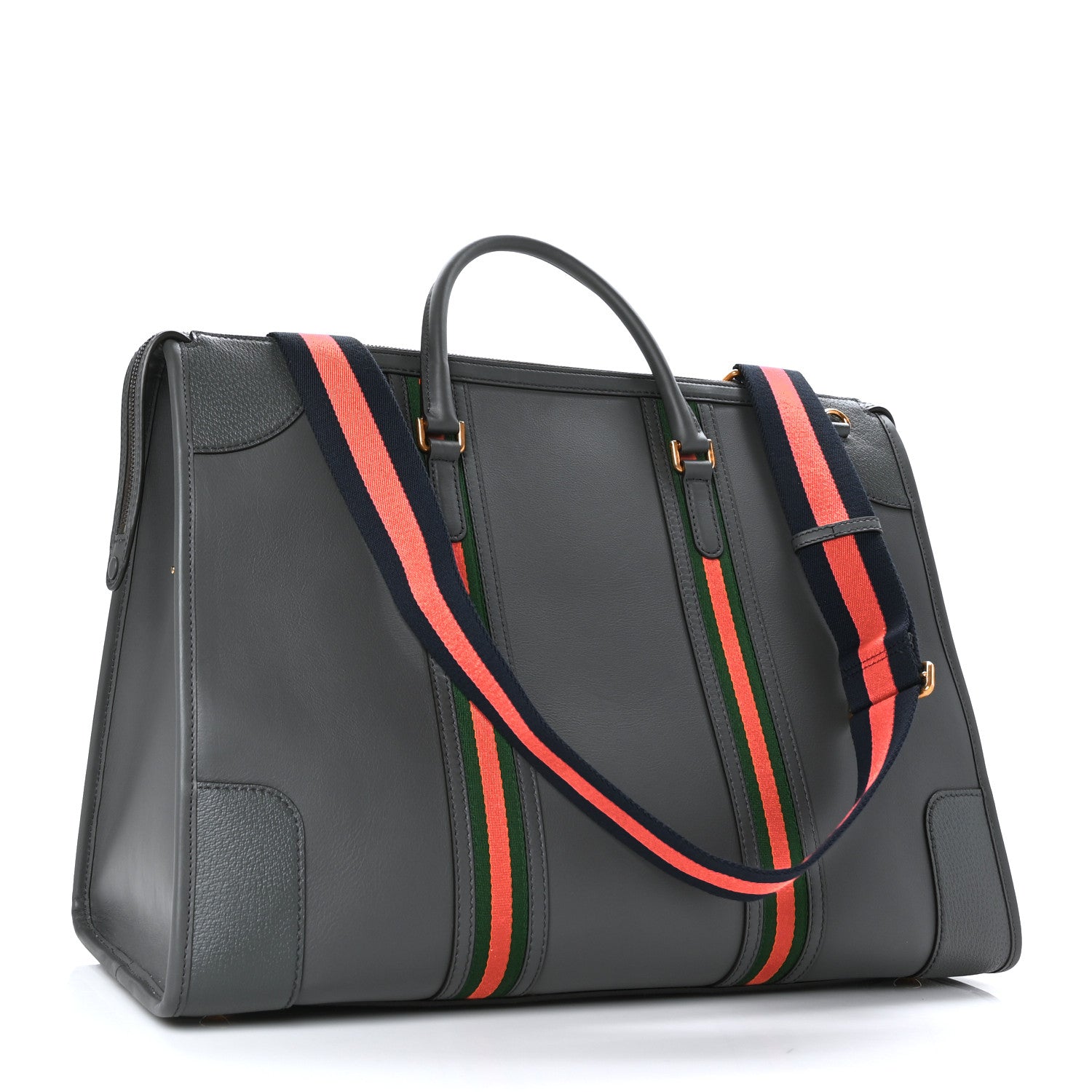 Gucci Koi Calfskin Web XL Bauletto Duffle Top Handle Bag Grey 3 of 10