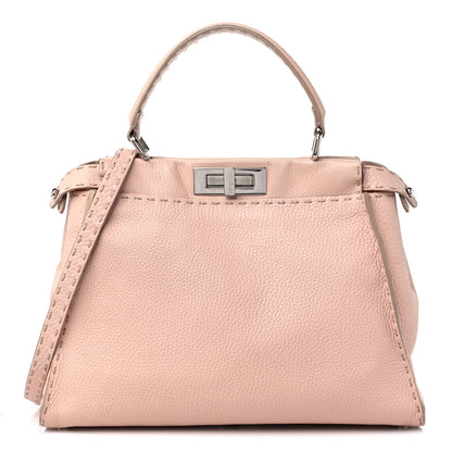Fendi Cuoio Romano Selleria Bi-Color Medium Peekaboo Iconic Satchel Rosa Plaster Pesca 1 of 18