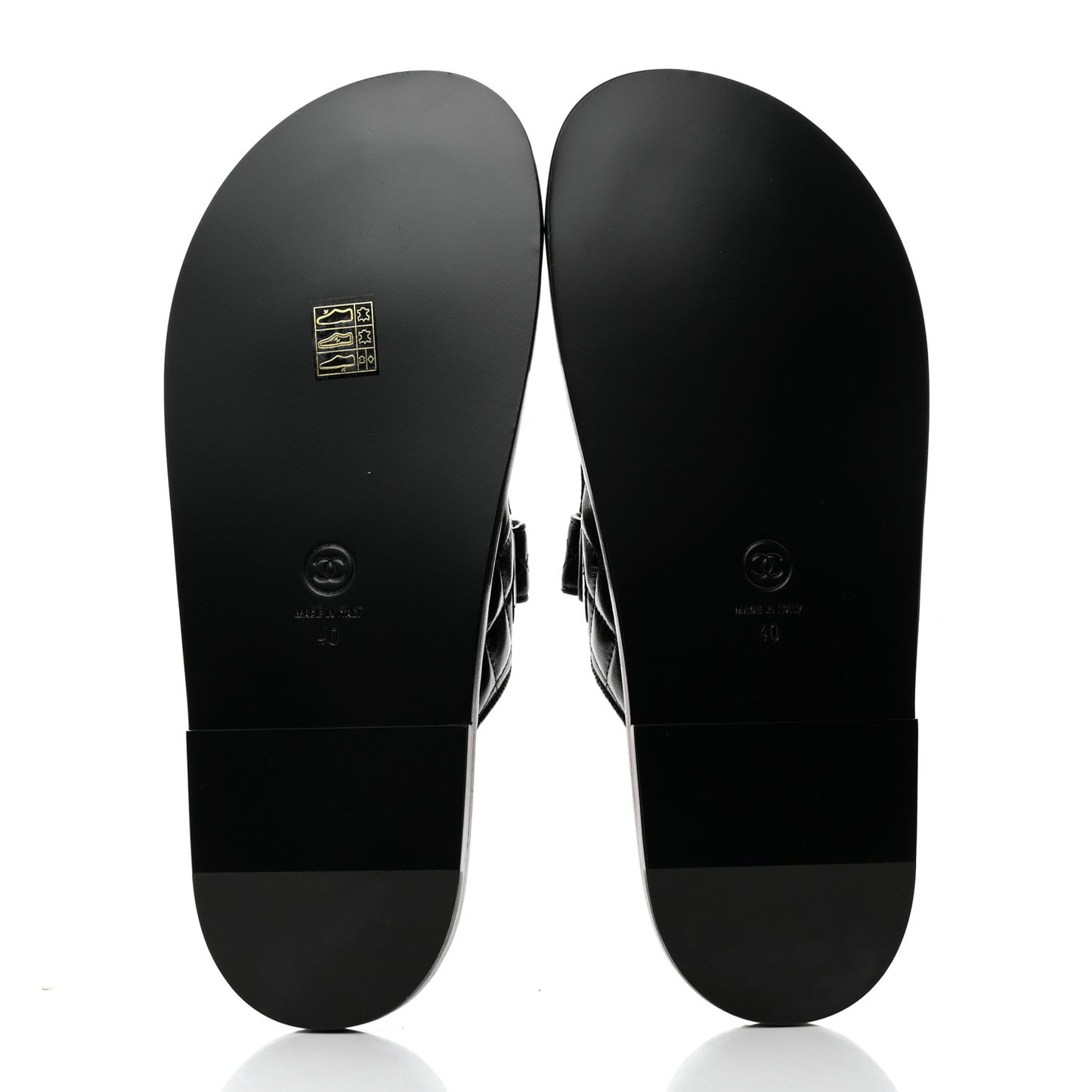 Lambskin Quilted Velcro Dad Chain CC Slide Sandals 40 Black