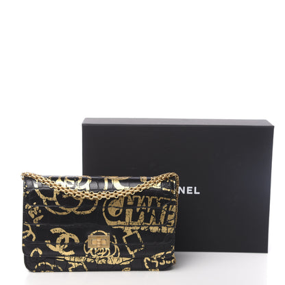 Chanel Calfskin Crocodile Embossed Graffiti 2.55 Cocodile Reissue Wallet On Chain WOC Black Gold 13 of 13
