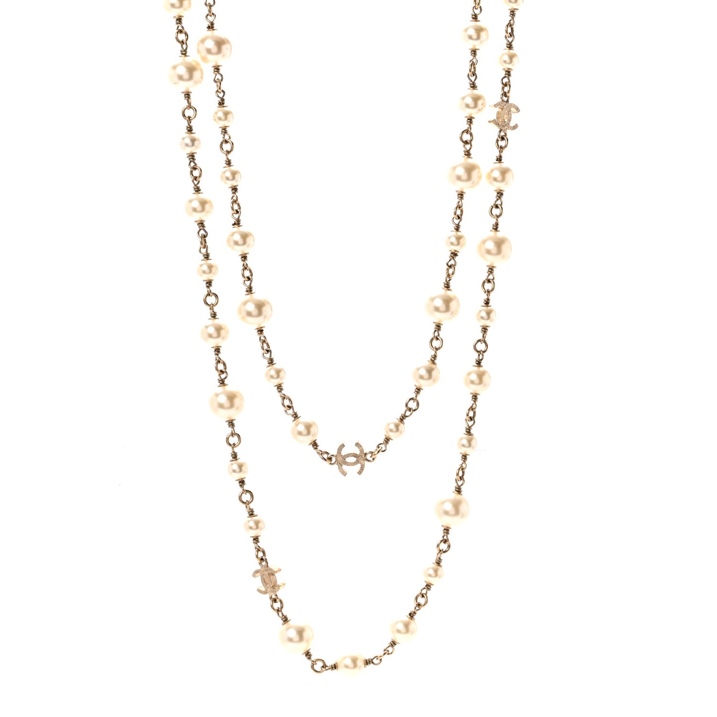 Graduated Pearl CC Long Necklace Gold