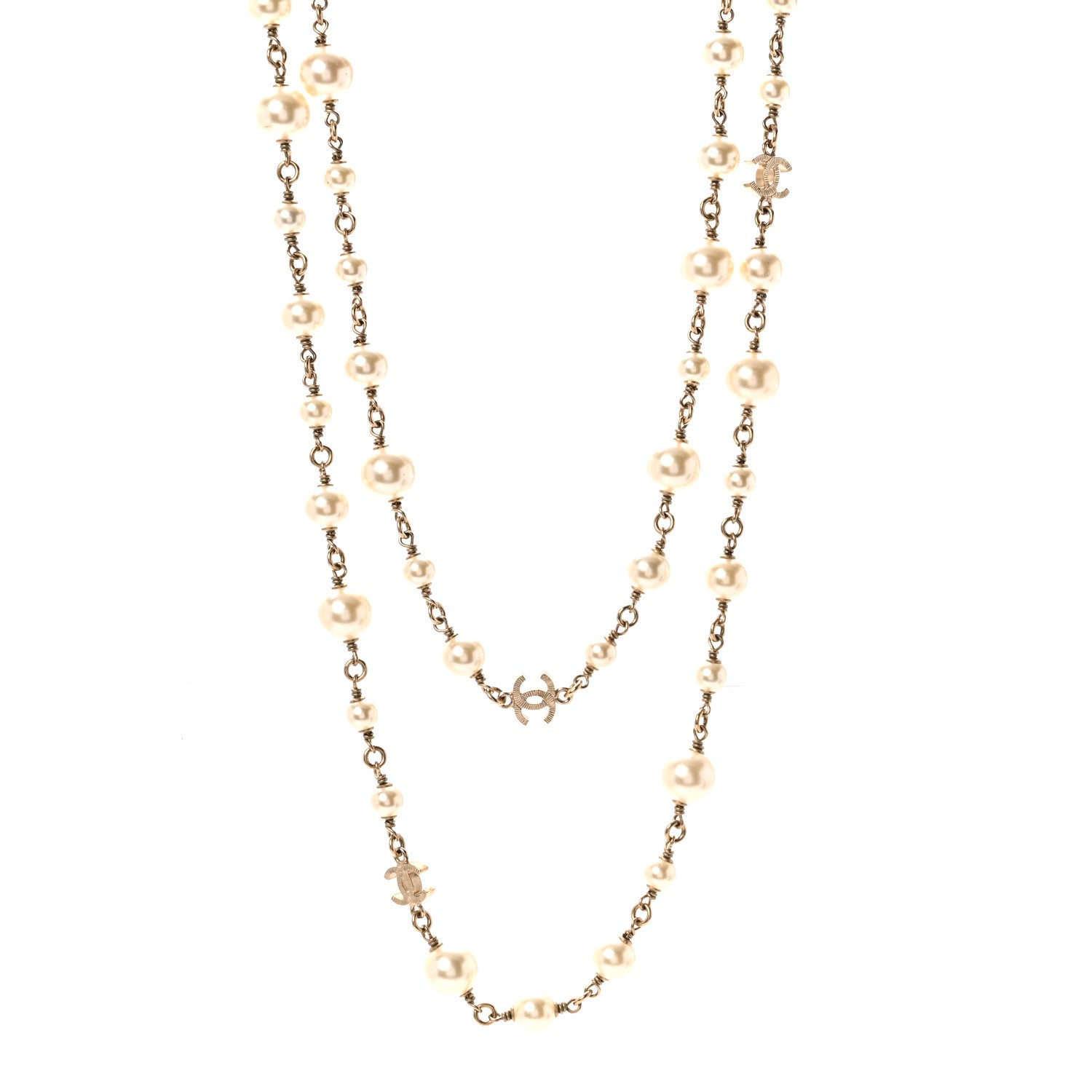 Chanel Graduated Pearl CC Long Necklace Gold 1 of 6