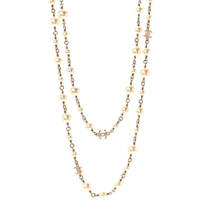 Chanel Graduated Pearl CC Long Necklace Gold 1 of 6