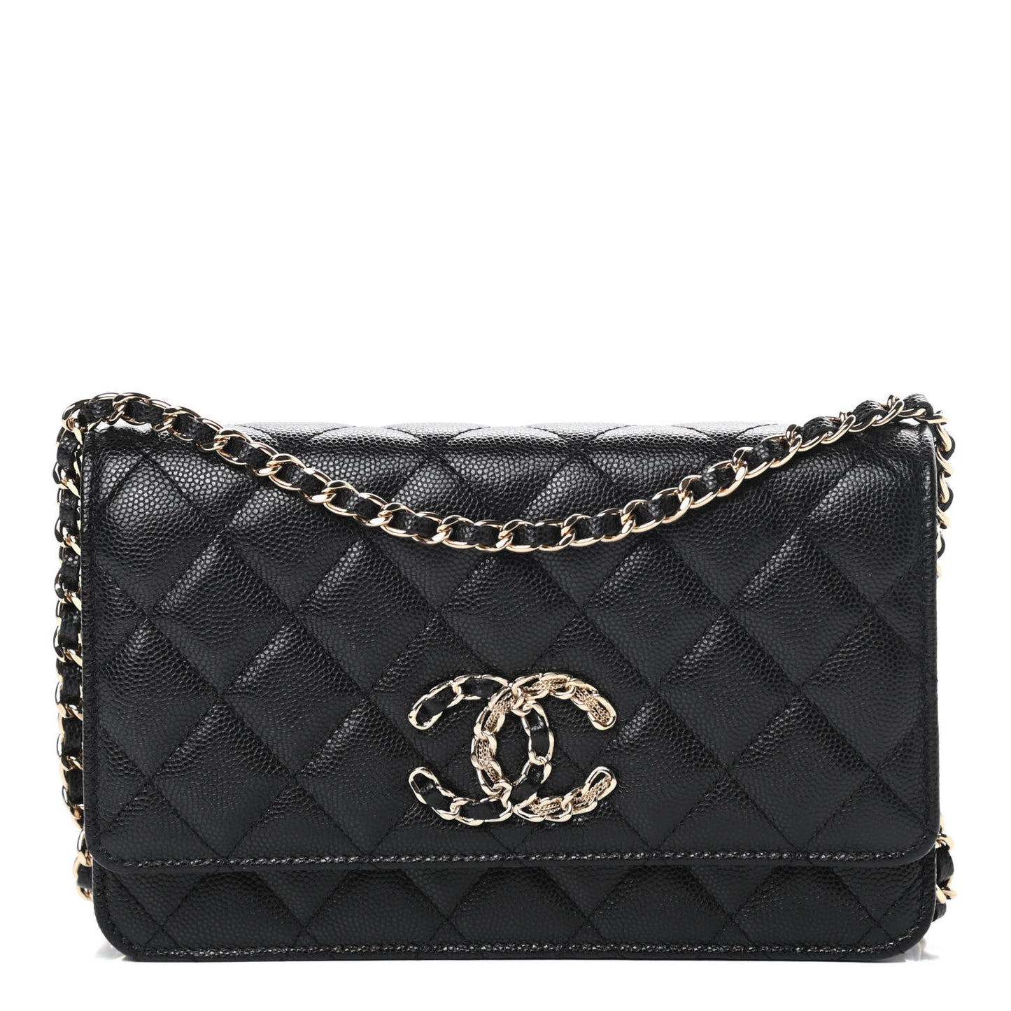 Caviar Quilted French New Wave Chain CC Wallet On Chain WOC Black
