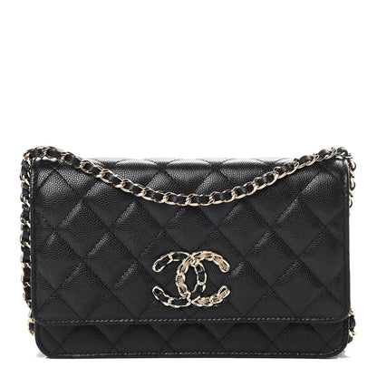 Chanel Caviar Quilted French New Wave Chain CC Wallet On Chain WOC Black 1 of 12