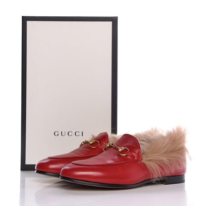 Gucci Malaga Kid Fur Womens Jordaan Loafers 36 Hibiscus Red Natural 9 of 9
