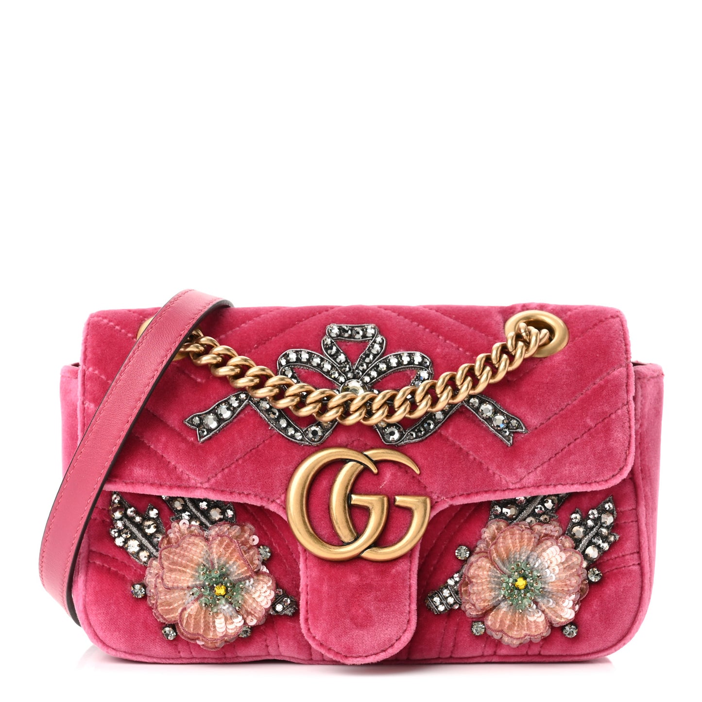 Velvet Matelasse Embroidered Mini GG Marmont Shoulder Bag Light Raspberry Rose