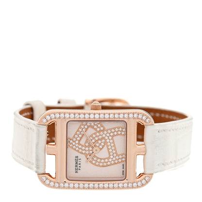 Hermes 18K Rose Gold Alligator Diamond Bezel 23mm Cape Cod Chaine d'Ancre Joaillier Quartz Watch Blanc 2 of 5