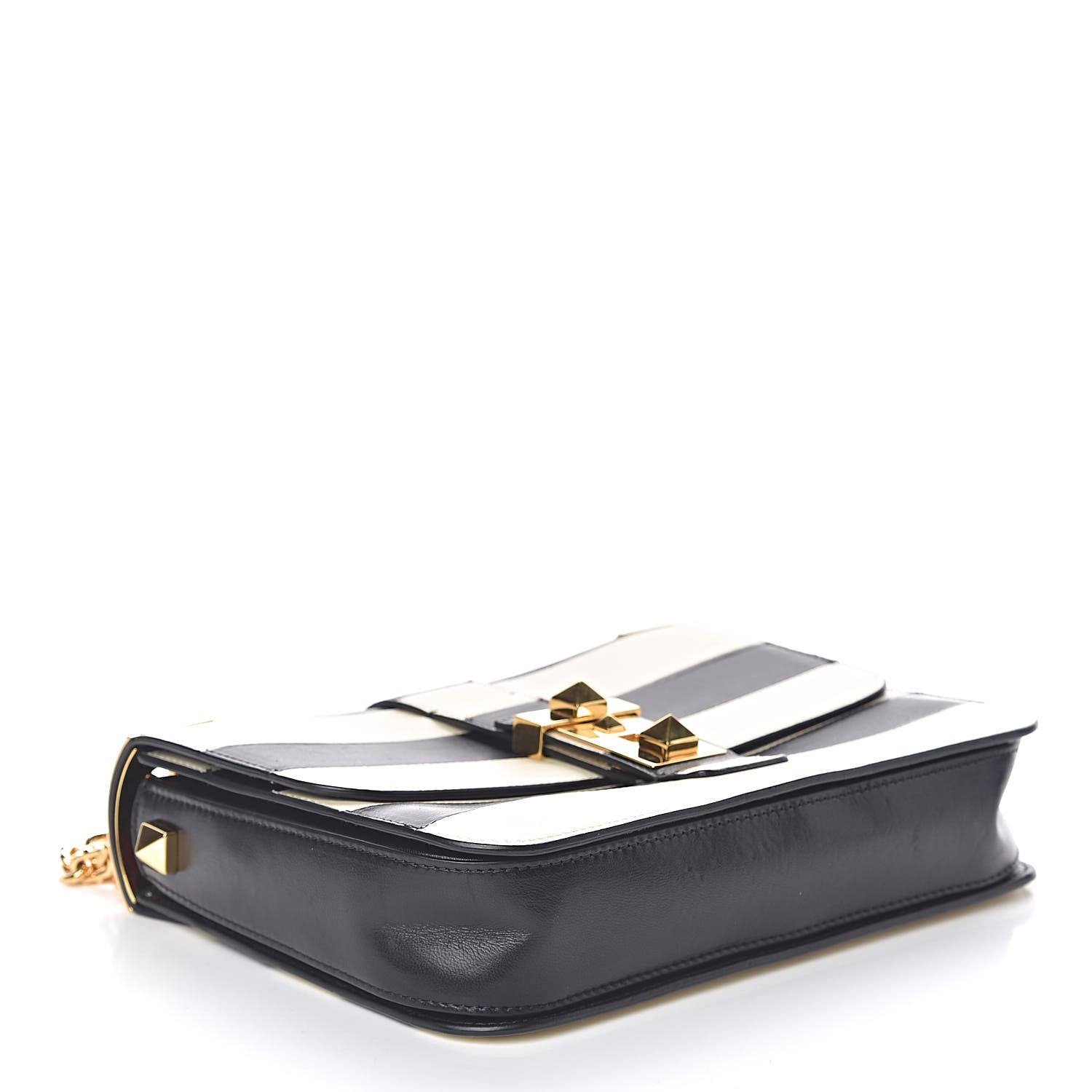 Valentino Garavani Nappa Striped B-Rockstud Flap Black Light Ivory 4 of 9