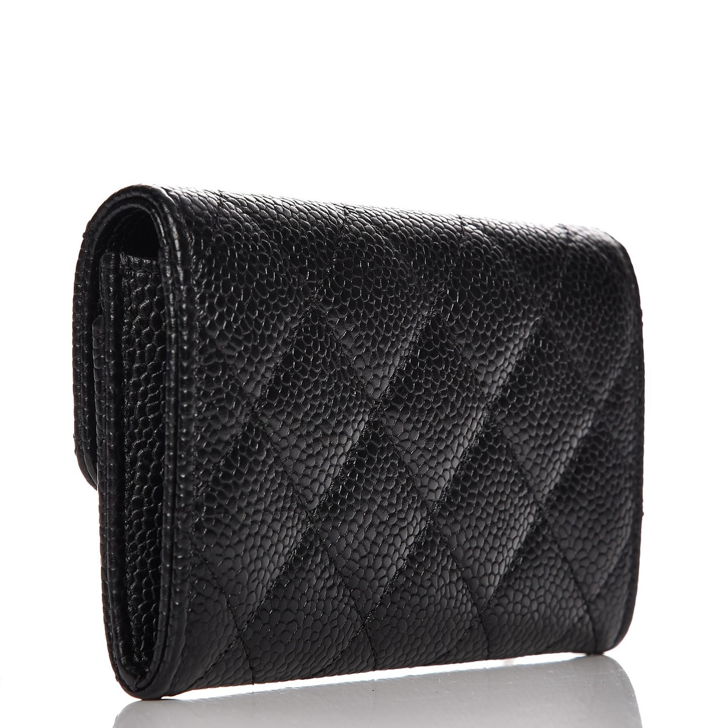 Caviar Quilted Flap Card Holder Black