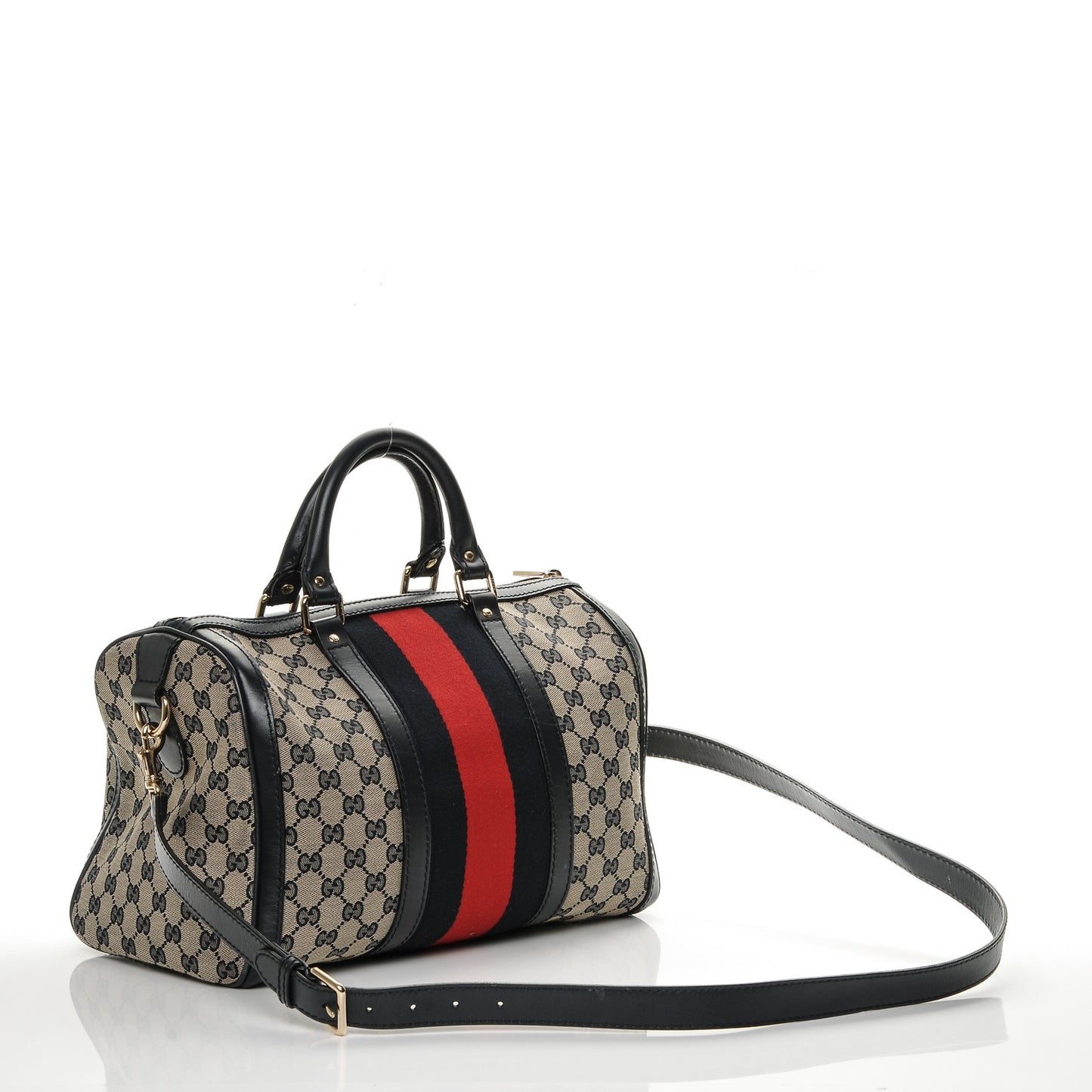 Monogram Selleria Calfskin Vintage Web Medium Boston Beige Blue