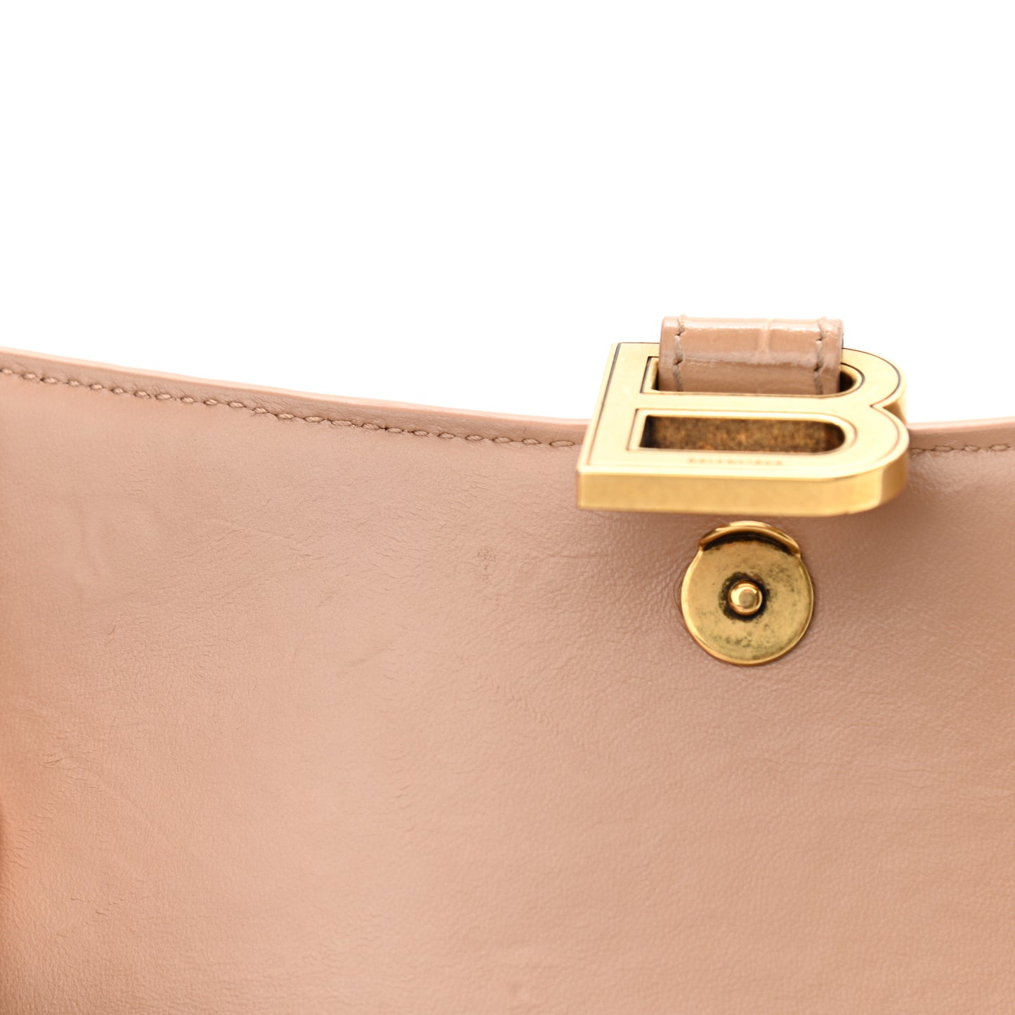 Shiny Calfskin Crocodile Embossed Hourglass Chain Bag Nude Beige