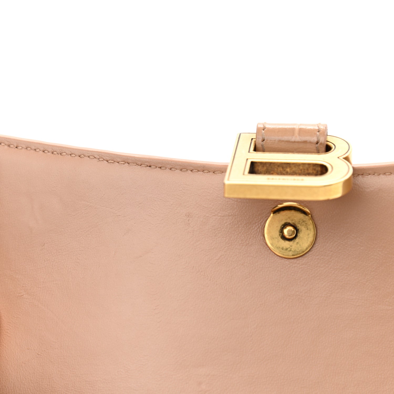 Balenciaga Shiny Calfskin Crocodile Embossed Hourglass Chain Bag Nude Beige 13 of 13