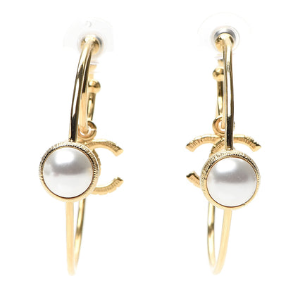 Chanel Pearl CC Tags Hoop Earrings Gold 1 of 5