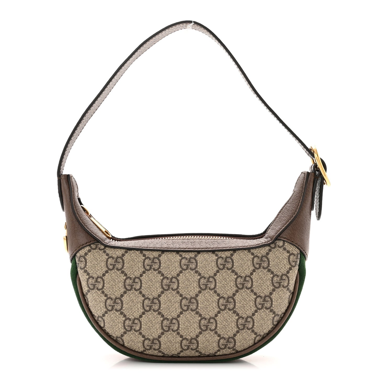 GG Supreme Monogram Textured Calfskin Web Mini Ophidia Half Moon Hobo Beige Ebony New Acero