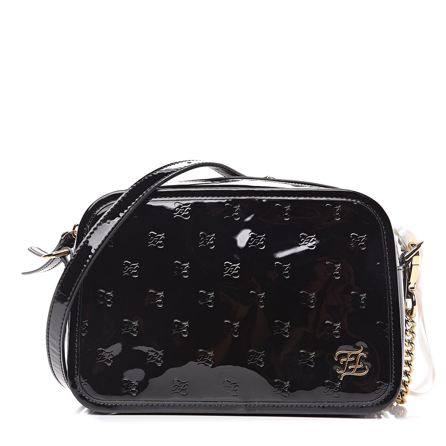 Fendi Vitello Vernice Mou Karligraphy Embossed Camera Case Black 1 of 8