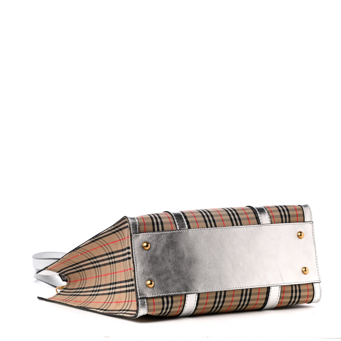 Metallic Calfskin Medium 1983 Knight Check Link Tote Silver