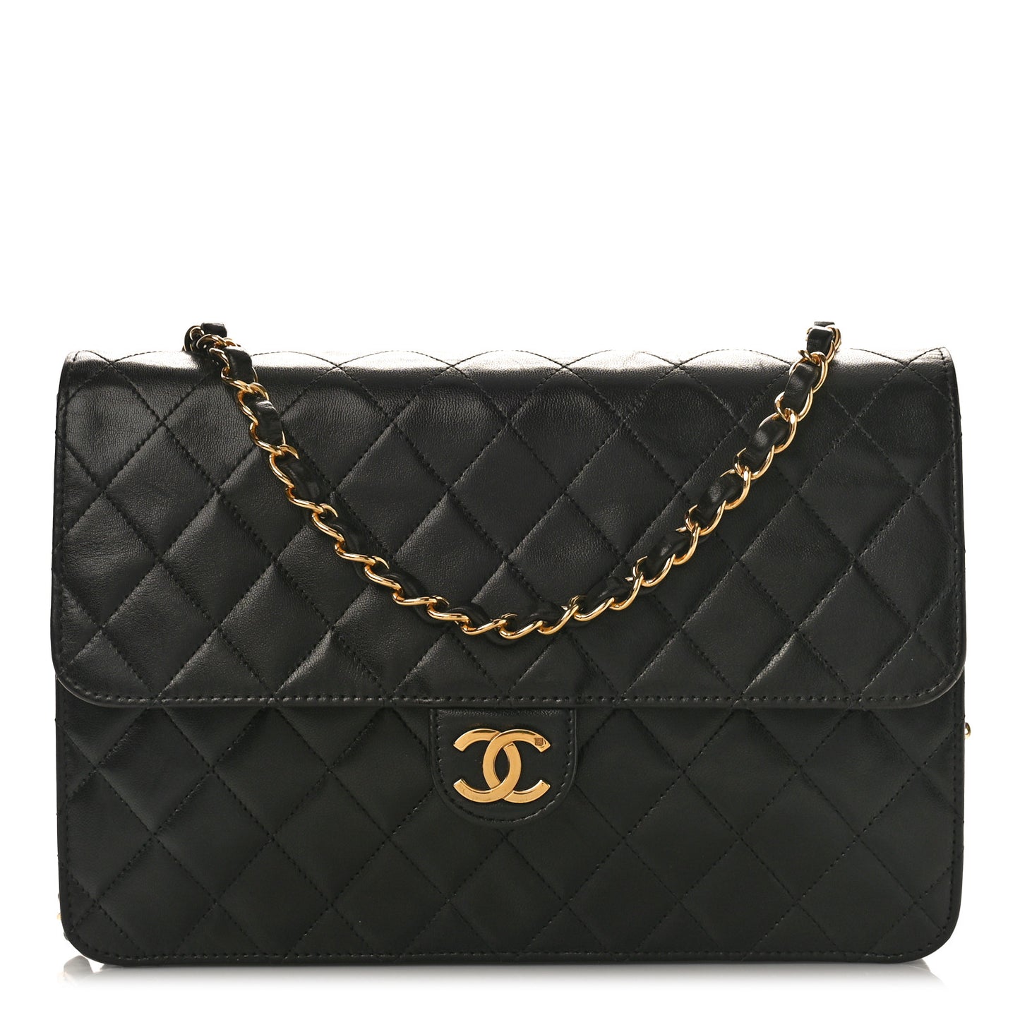 Lambskin Quilted Medium Single Flap Black