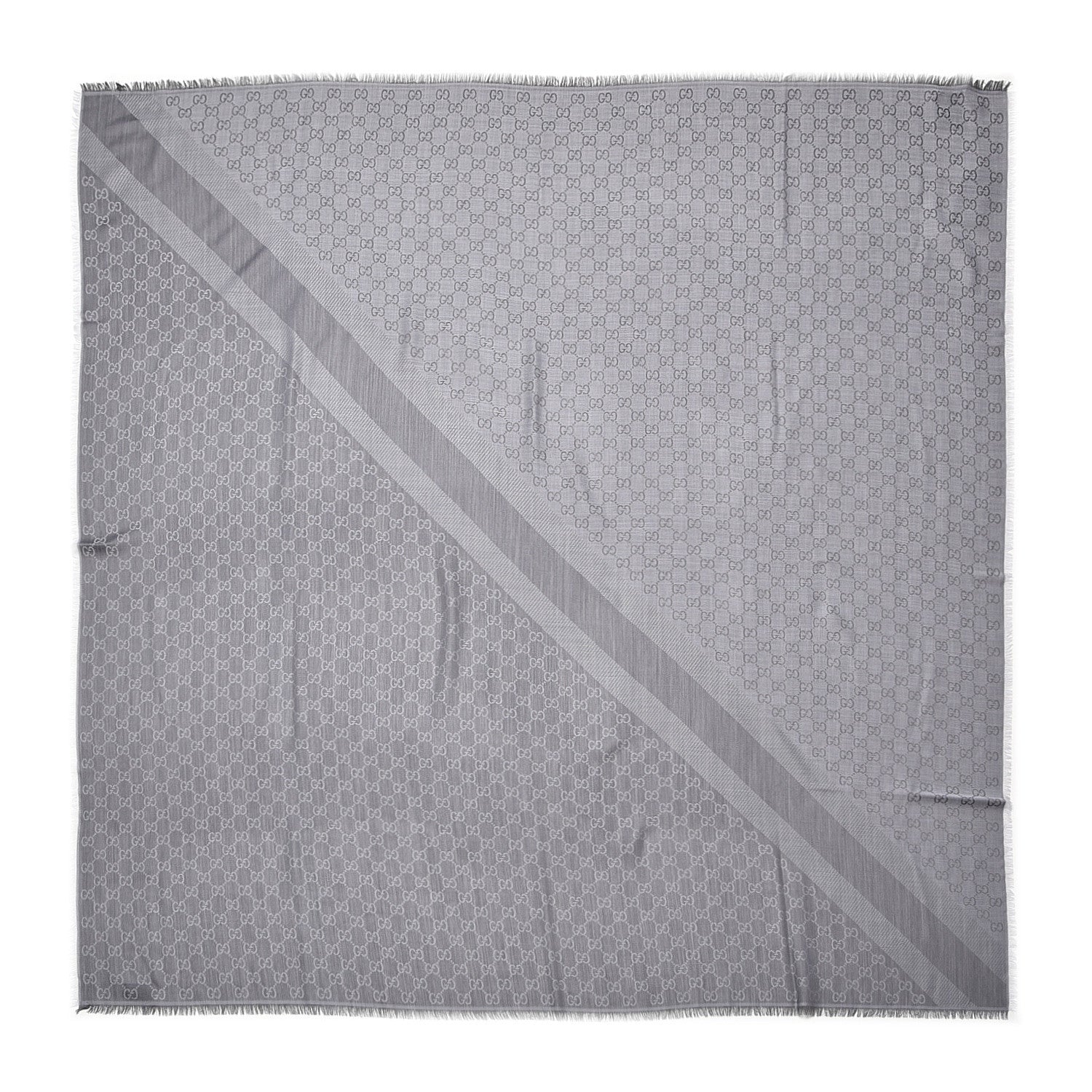 Gucci Wool Silk Monogram GGWeb Fringe Shawl Pearl Medium Grey 1 of 4
