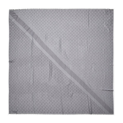 Gucci Wool Silk Monogram GGWeb Fringe Shawl Pearl Medium Grey 1 of 4