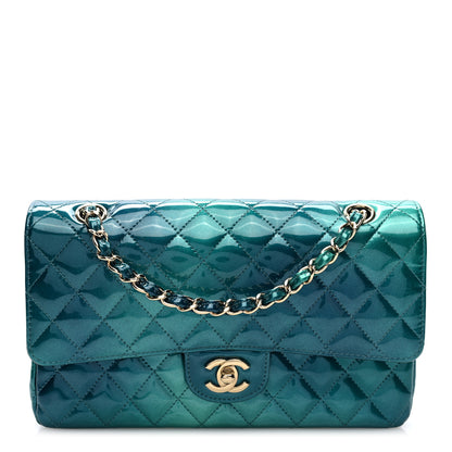Chanel Shaded Patent Calfskin Quilted Medium Double Flap Green Blue 1 of 11