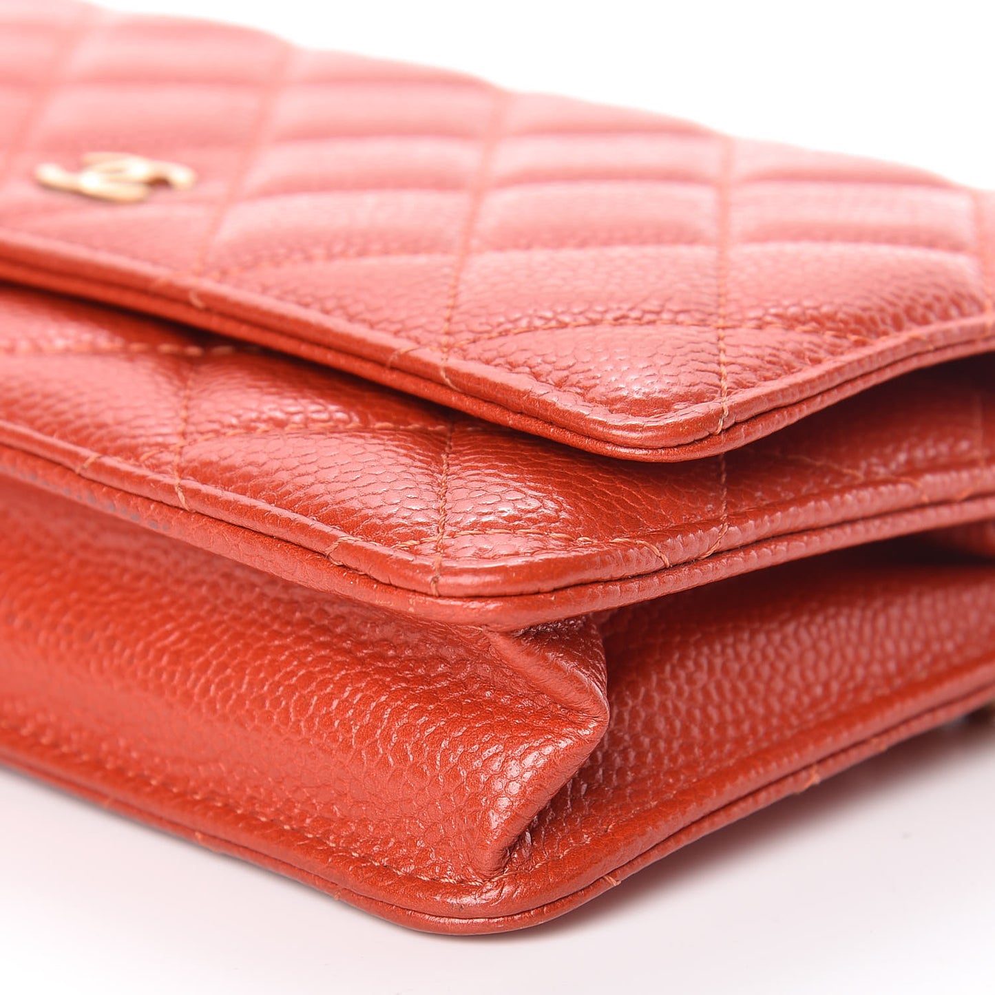 Pearly Caviar Quilted Wallet On Chain WOC Orange
