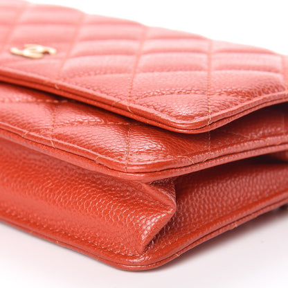 Chanel Pearly Caviar Quilted Wallet On Chain WOC Orange 7 of 14