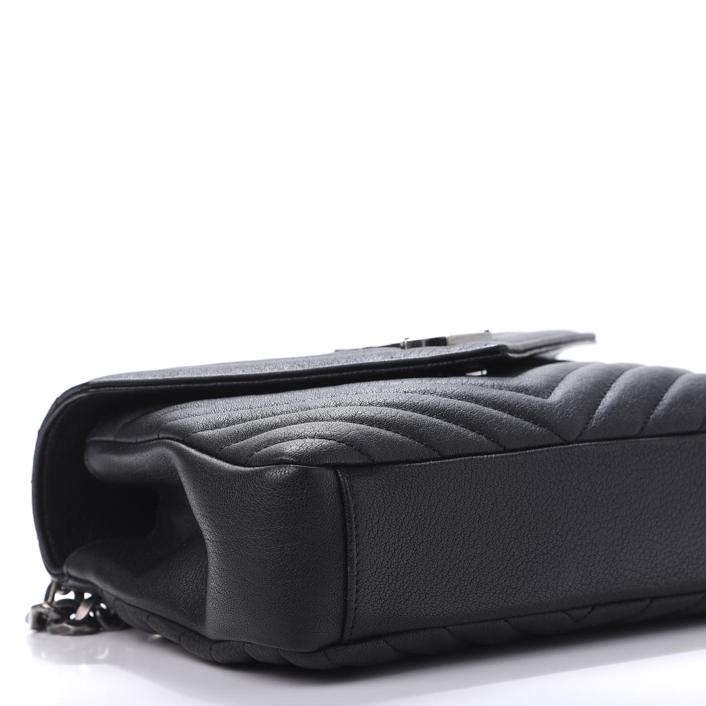 Sheepskin Matelasse Chevron Monogram Medium College Bag Black