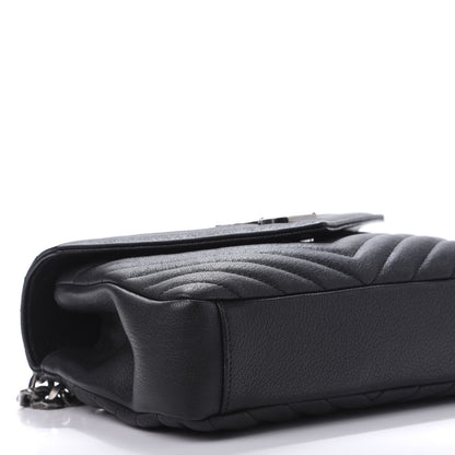 Saint Laurent Sheepskin Matelasse Chevron Monogram Medium College Bag Black 8 of 10