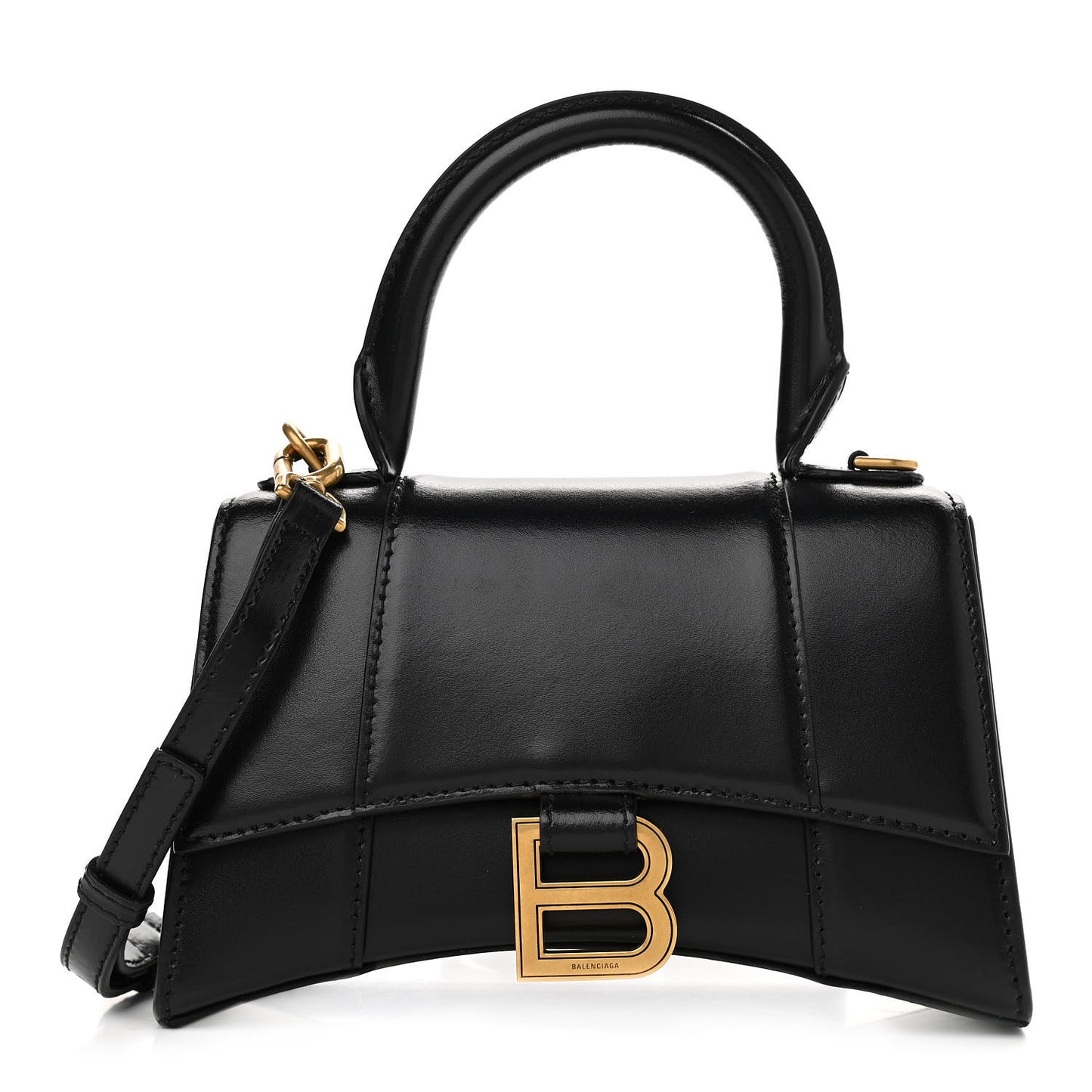 Shiny Box Calfskin Hourglass Top Handle Bag XS Black