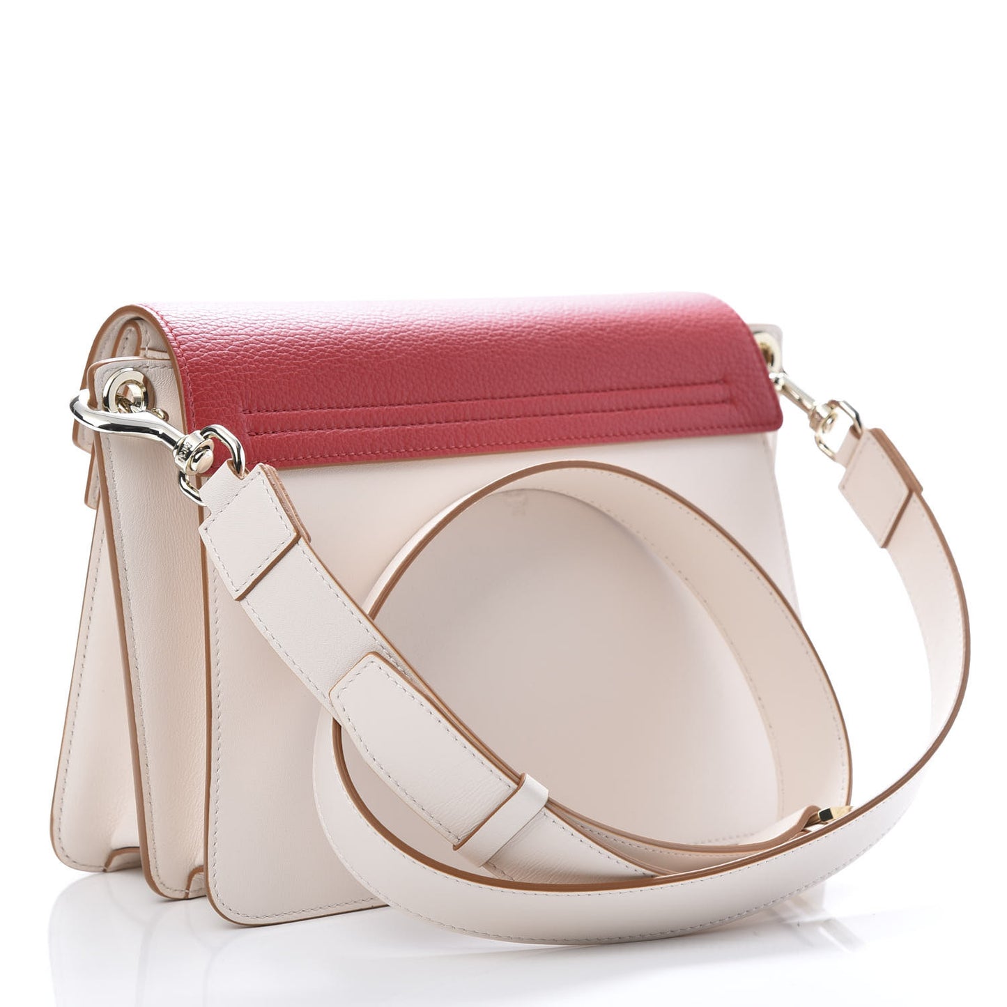 Visetos Calfskin Colorblock Mezzanin Shoulder Bag Beige Ruby Red