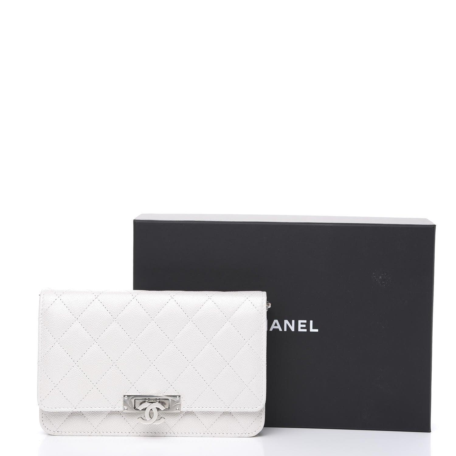 Chanel Iridescent Caviar Quilted Golden Class Wallet On Chain WOC White 10 of 10