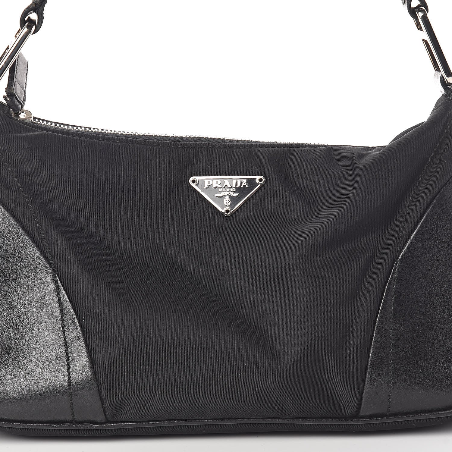 Prada Tessuto Nylon Soft Calfskin Shoulder Bag Black 7 of 12