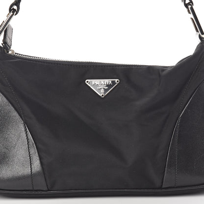 Prada Tessuto Nylon Soft Calfskin Shoulder Bag Black 7 of 12