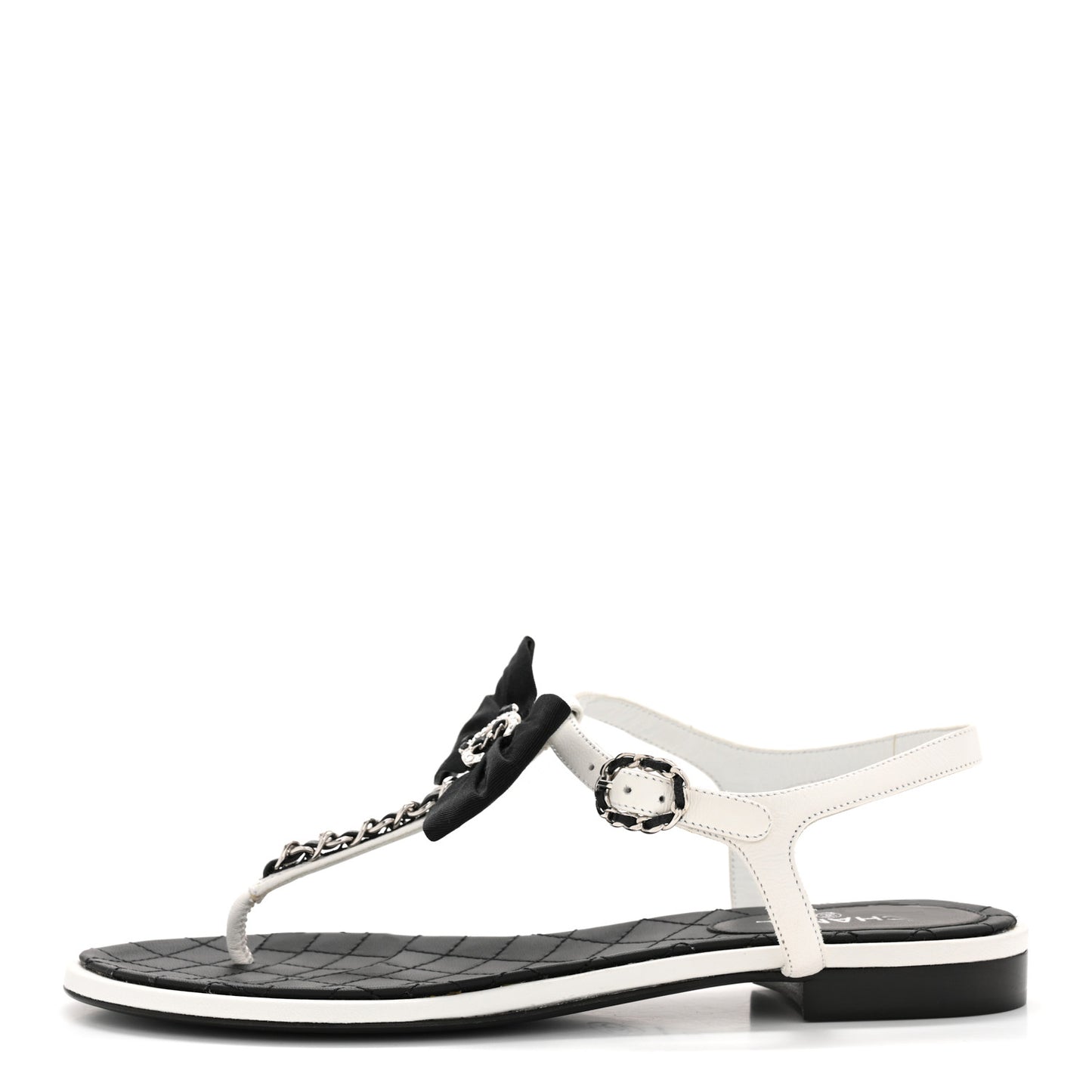 Lambskin Crystal Chain CC Logo Thong Sandals 38 White
