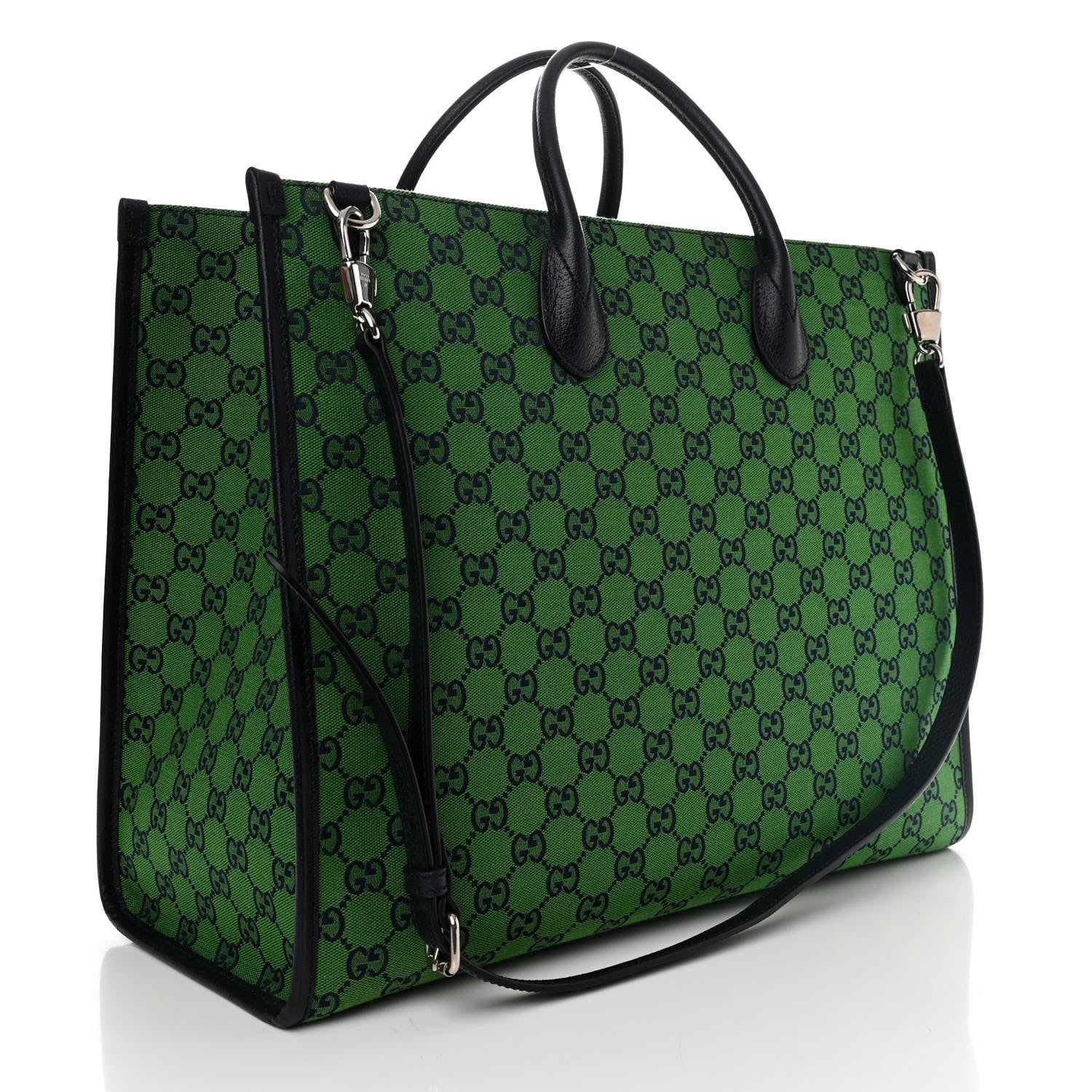 Gucci Monogram Textured Dollar Calfskin Medium Retro Interlocking G Tote Bag Blue Green 3 of 10