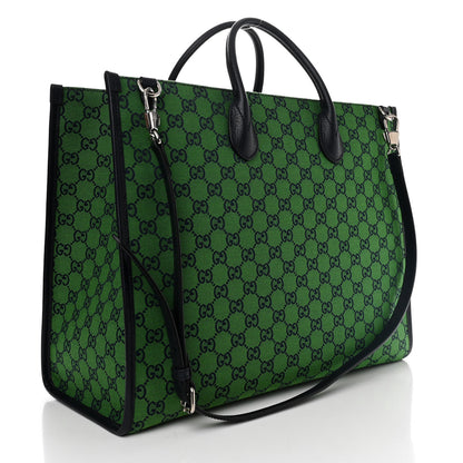 Gucci Monogram Textured Dollar Calfskin Medium Retro Interlocking G Tote Bag Blue Green 3 of 10