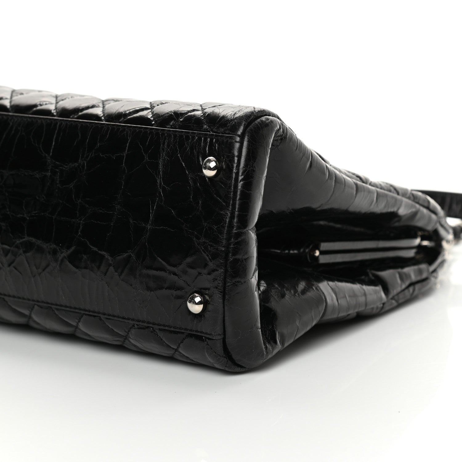 Chanel Glazed Calfskin Quilted Large Just Mademoiselle Bowling Bag Black 11 of 19